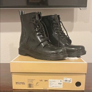 Michael Kors Glossy Black Lace-Up Combat Boots